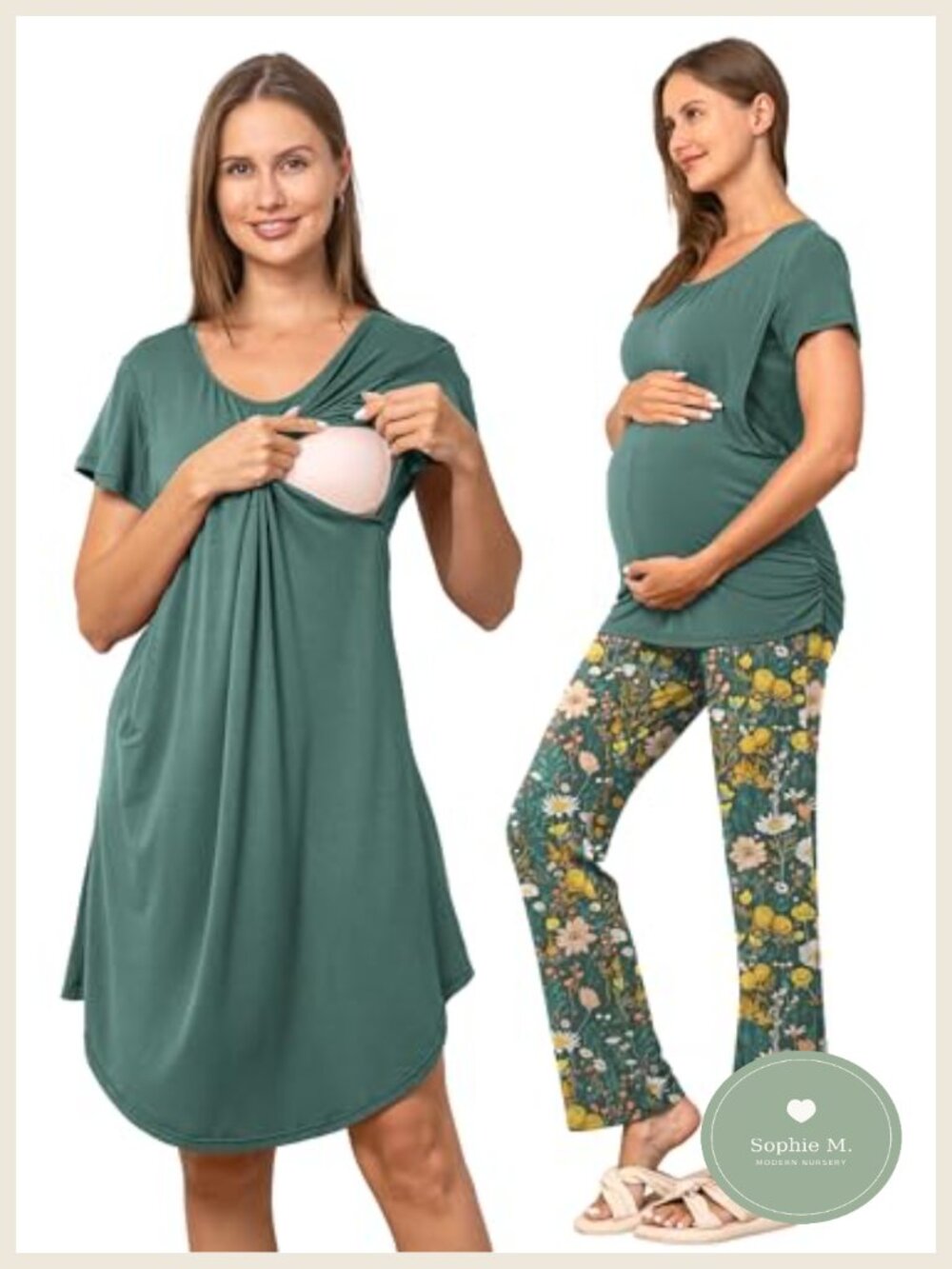 Maternity Nursing Sleepwear Set with Nightgown, Top & Pants - 3 Piece